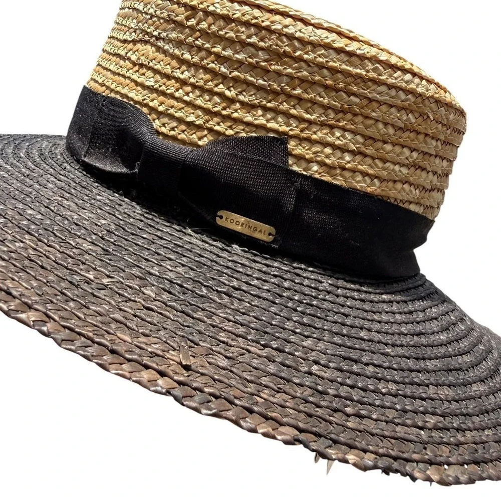 NEW 100% Wheat straw hat with black ribbon and bow